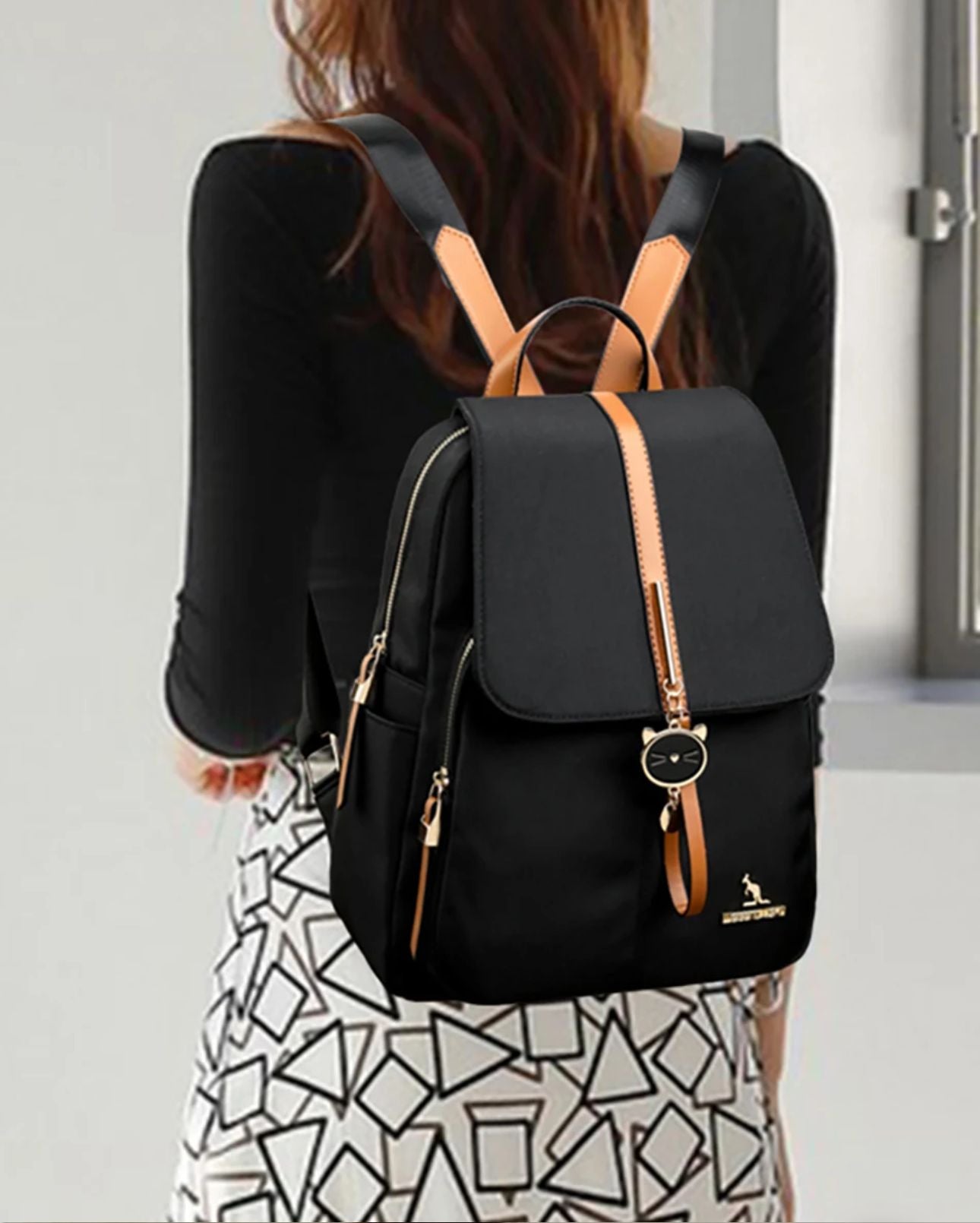 Mochila Dama Oxford De Mujer Impermeable Negra Urbana