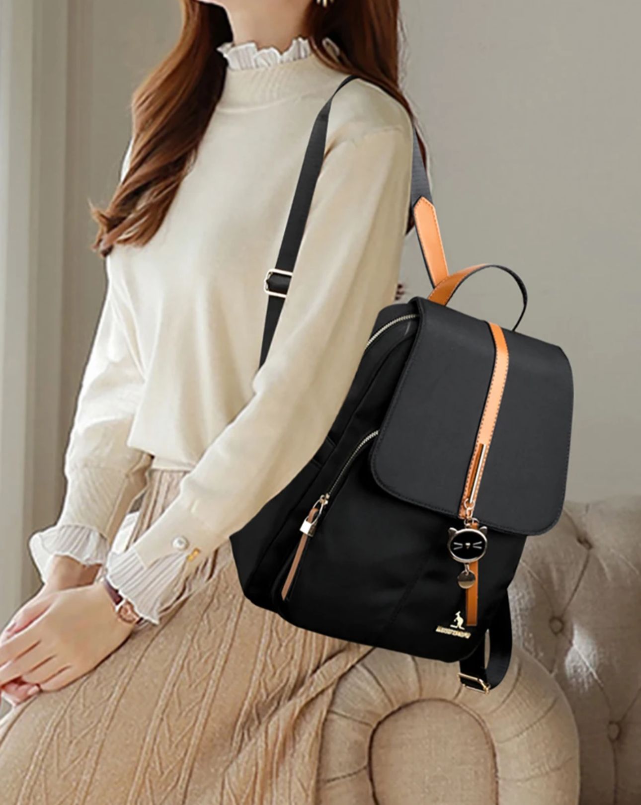 Mochila Dama Oxford De Mujer Impermeable Negra Urbana