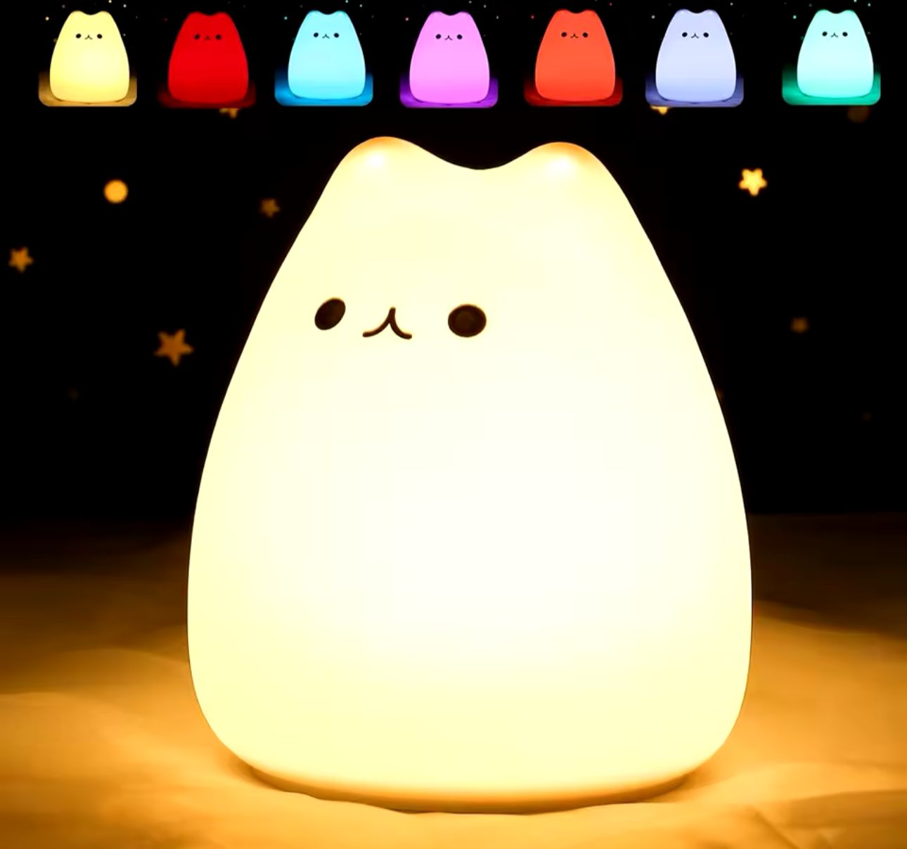 Velador Gato Lampara Gatito Recargable Luz De Noche Silicona