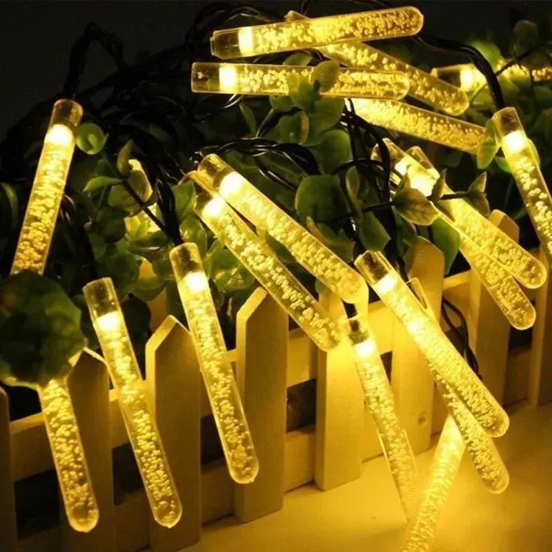 Guirnalda Led Tubitos Luces Panel Solar Exterior Navidad