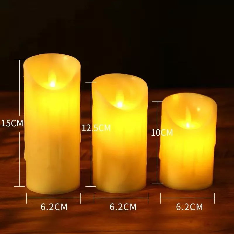 Set X3 Velas Led Grandes Con Movimiento Decoración Eventos