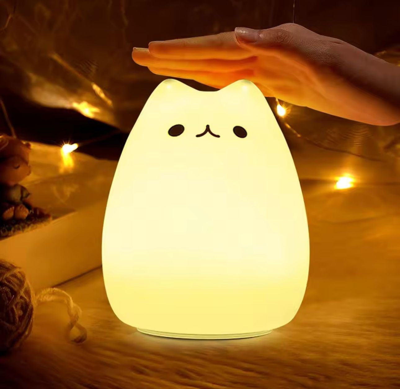 Velador Gato Lampara Gatito Recargable Luz De Noche Silicona