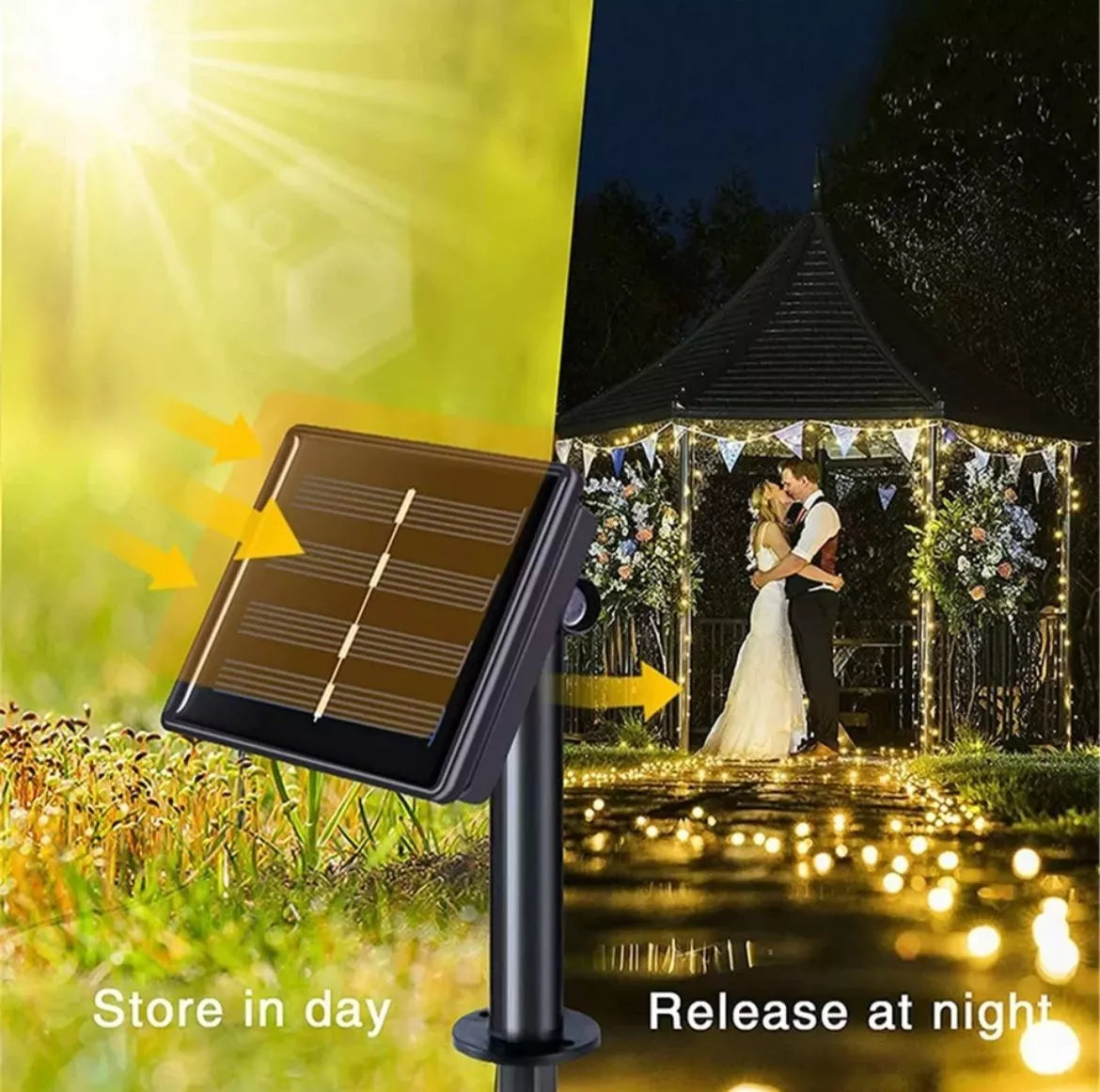 Guirnalda Led Hilo Solar Exterior 12mts 100leds Calidas