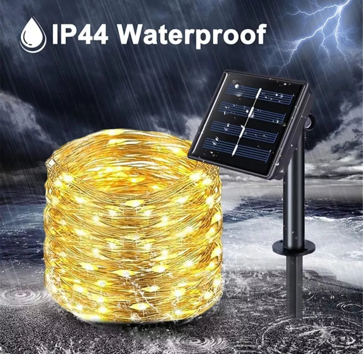 Guirnalda Led Hilo Solar Exterior 12mts 100leds Calidas
