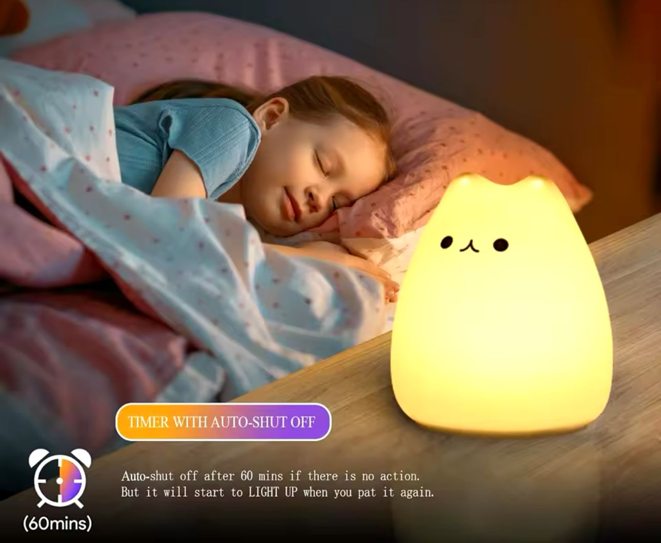 Velador Gato Lampara Gatito Recargable Luz De Noche Silicona