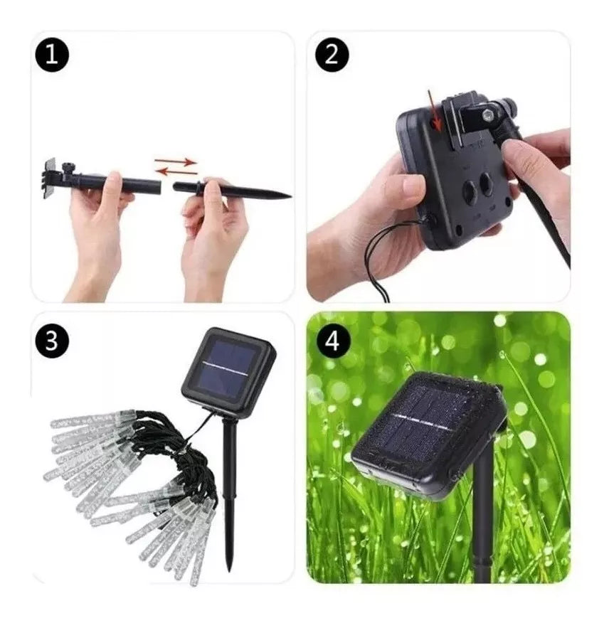 Guirnalda Led Tubitos Luces Panel Solar Exterior Navidad