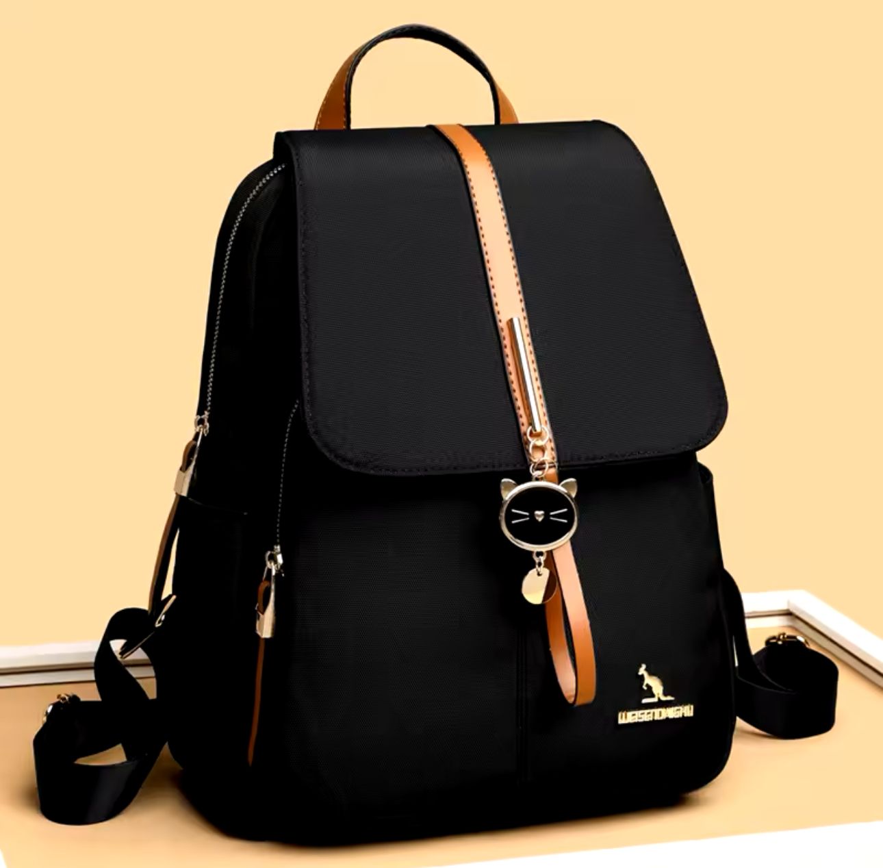 Mochila Dama Oxford De Mujer Impermeable Negra Urbana