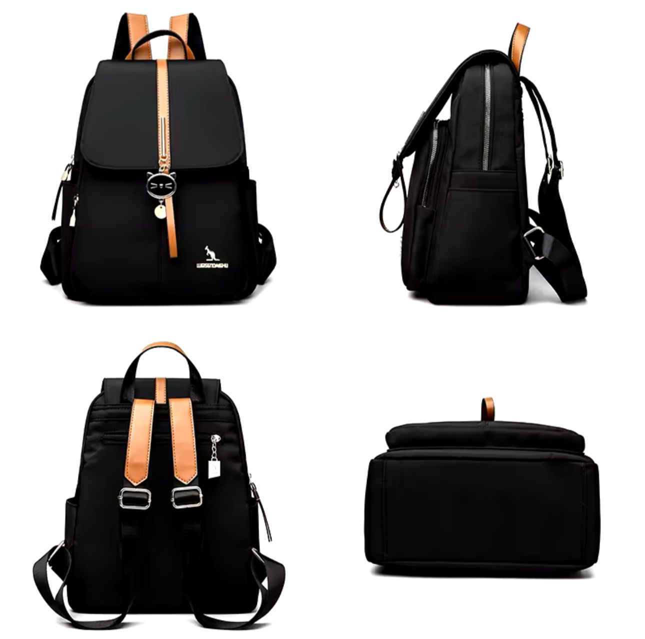 Mochila Dama Oxford De Mujer Impermeable Negra Urbana