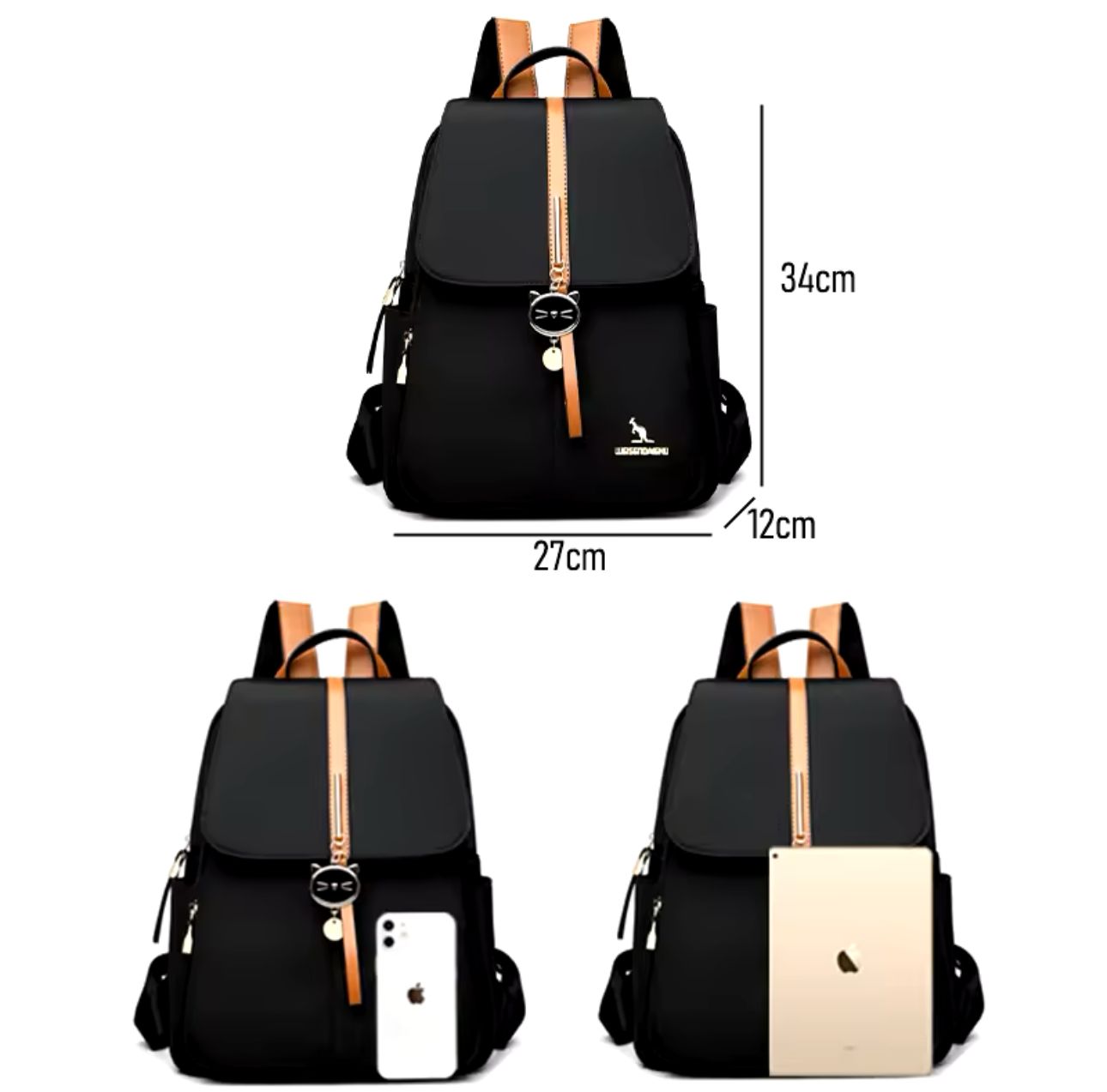 Mochila Dama Oxford De Mujer Impermeable Negra Urbana