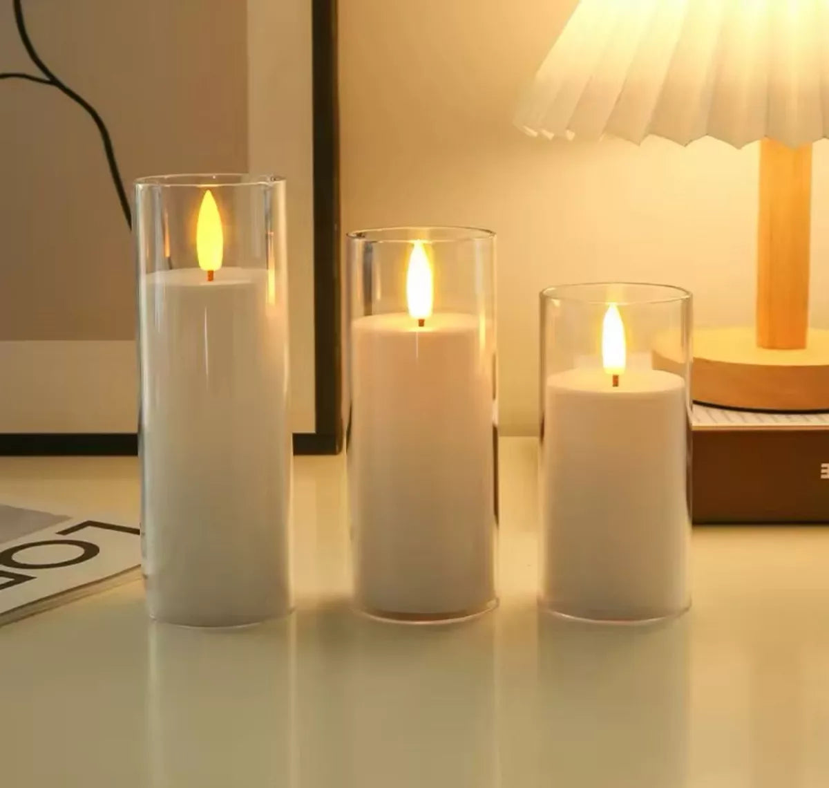 Set X3 Velas Led Acrilico Con Movimiento Decoracion Eventos