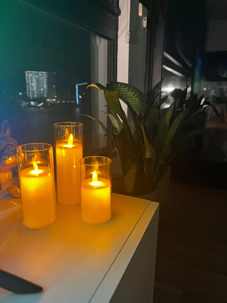 Set X3 Velas Led Acrilico Con Movimiento Decoracion Eventos