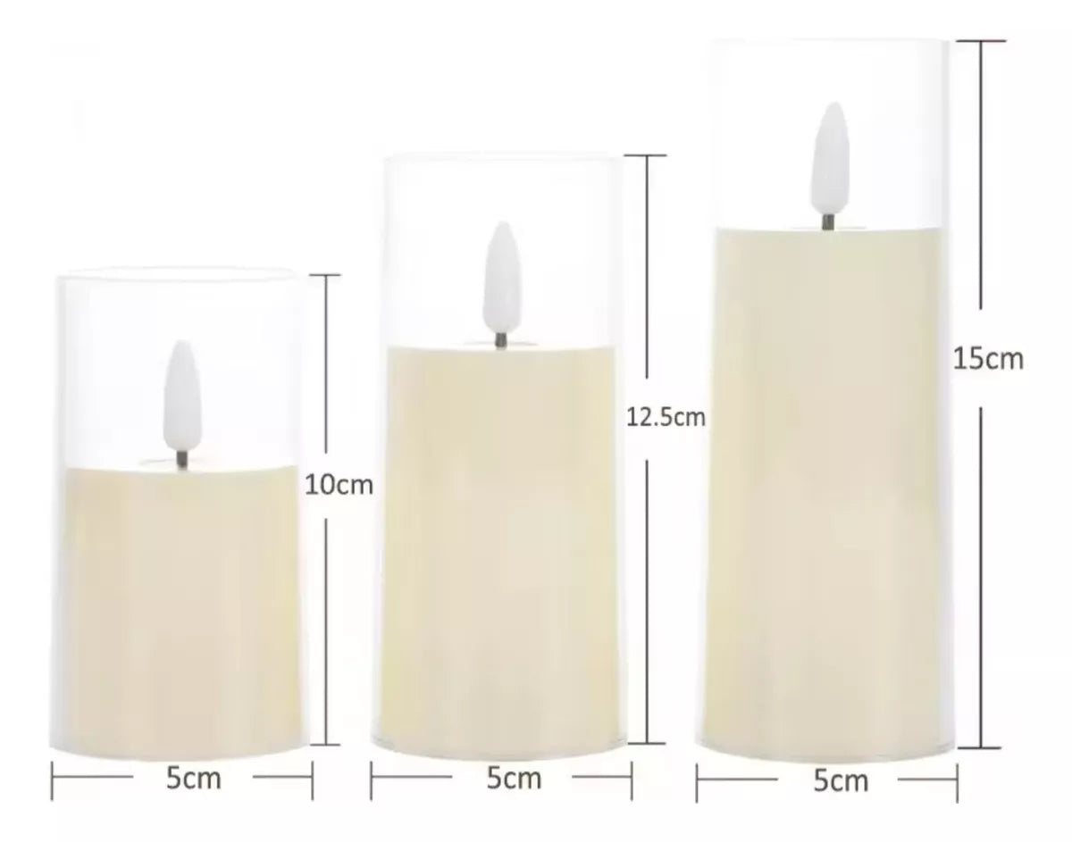 Set X3 Velas Led Acrilico Con Movimiento Decoracion Eventos