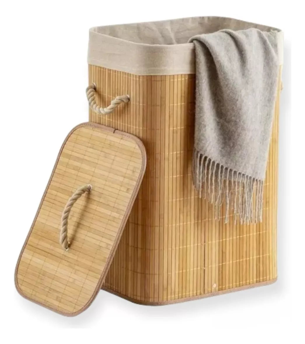Canasto Cesto Ropa Sucia Pleglable Look Bambu Grande Tapa Im