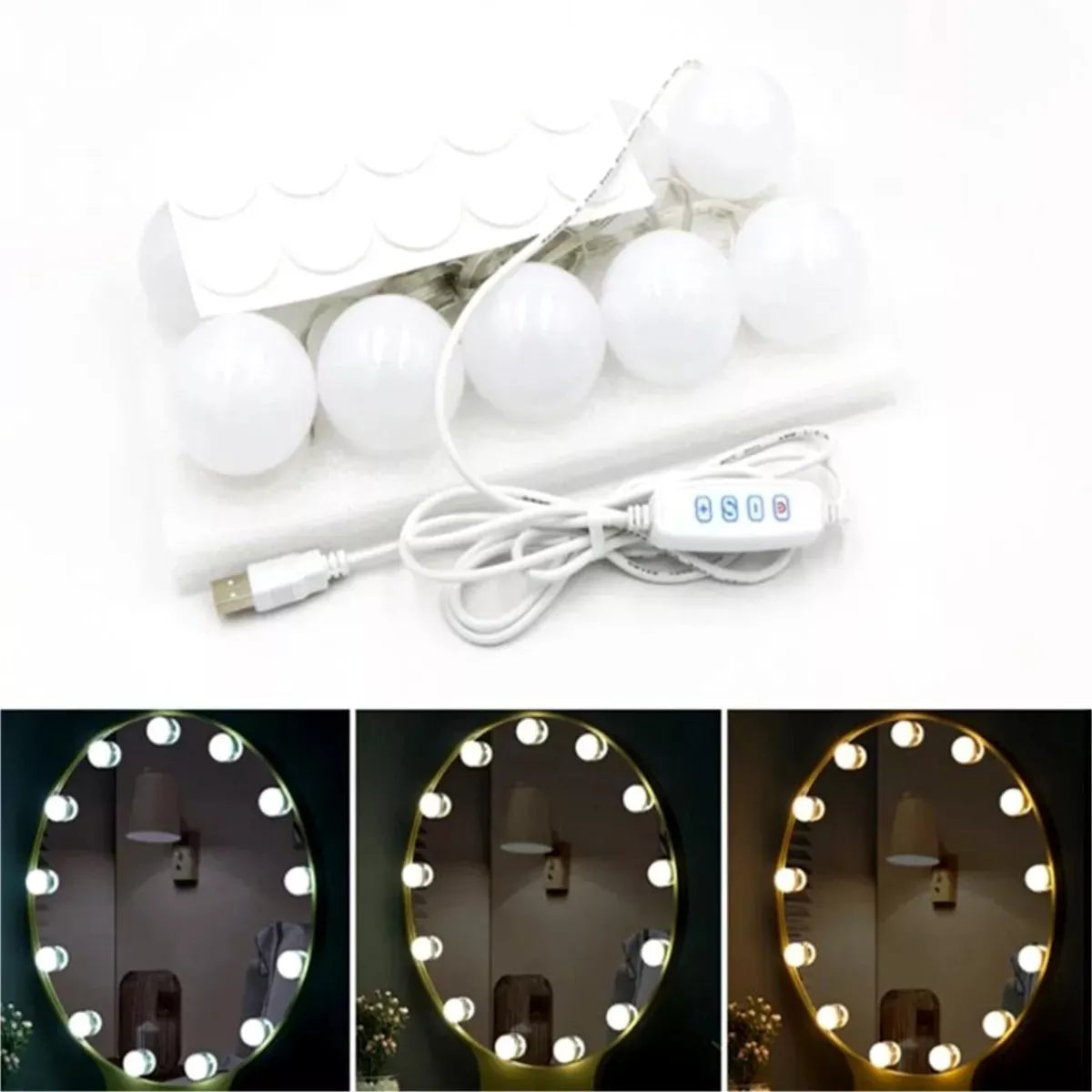 Luces Led Usb P/espejo Camarin 10 Focos Maquillaje Adhesivas