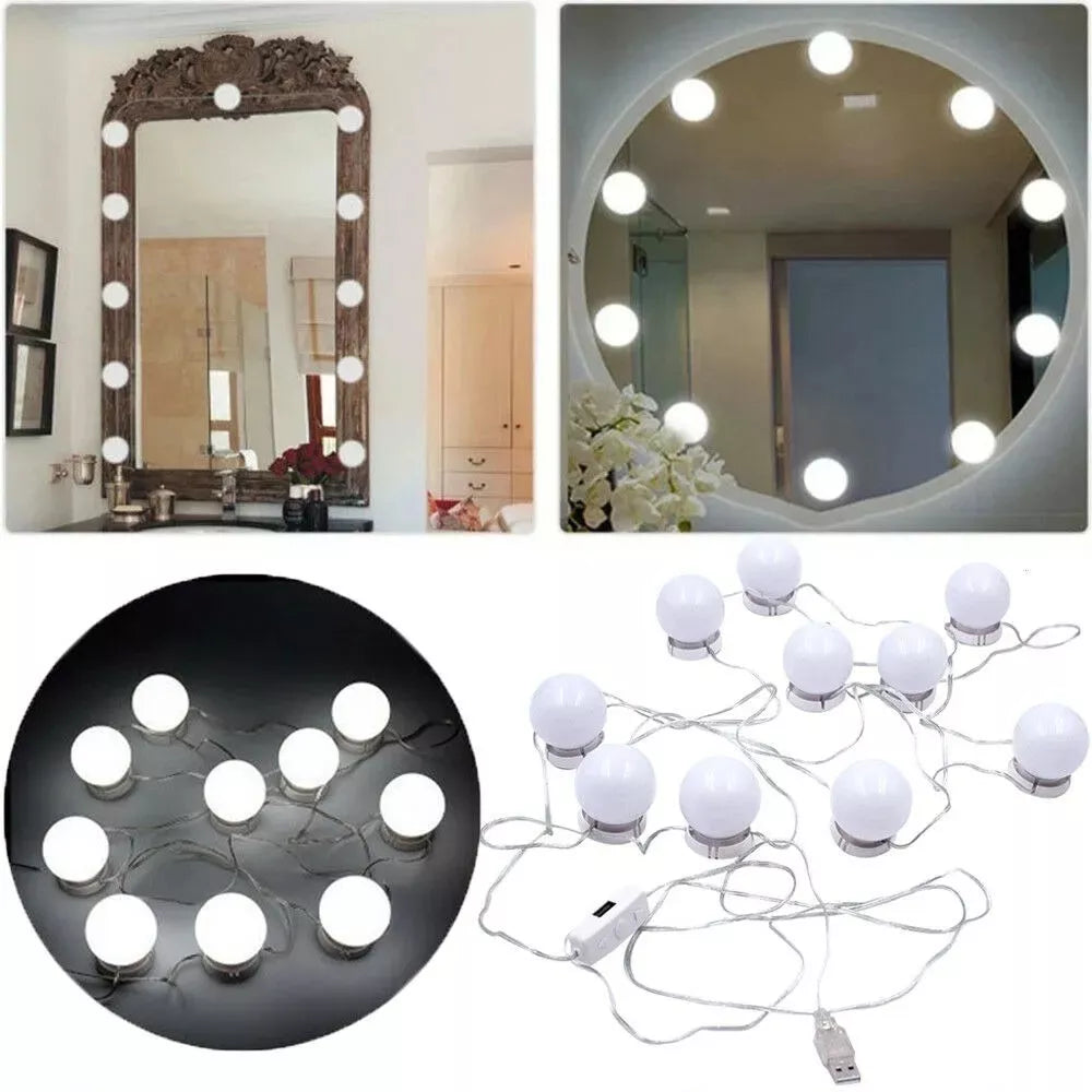 Luces Led Usb P/espejo Camarin 10 Focos Maquillaje Adhesivas