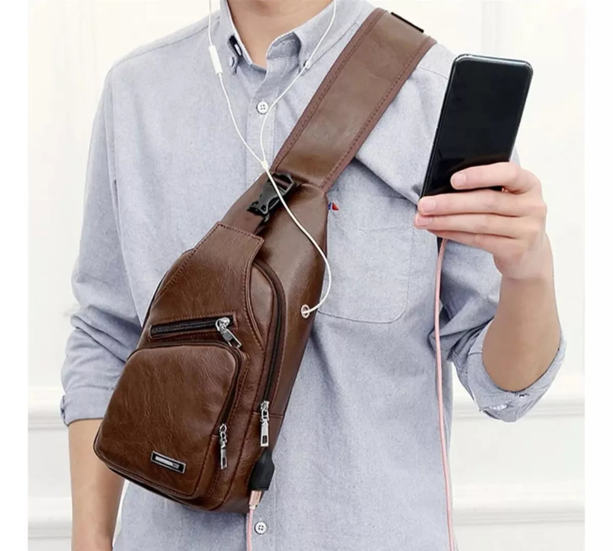 Morral Bandolera Mochila Smart Mini Eco Cuero Salida Usb