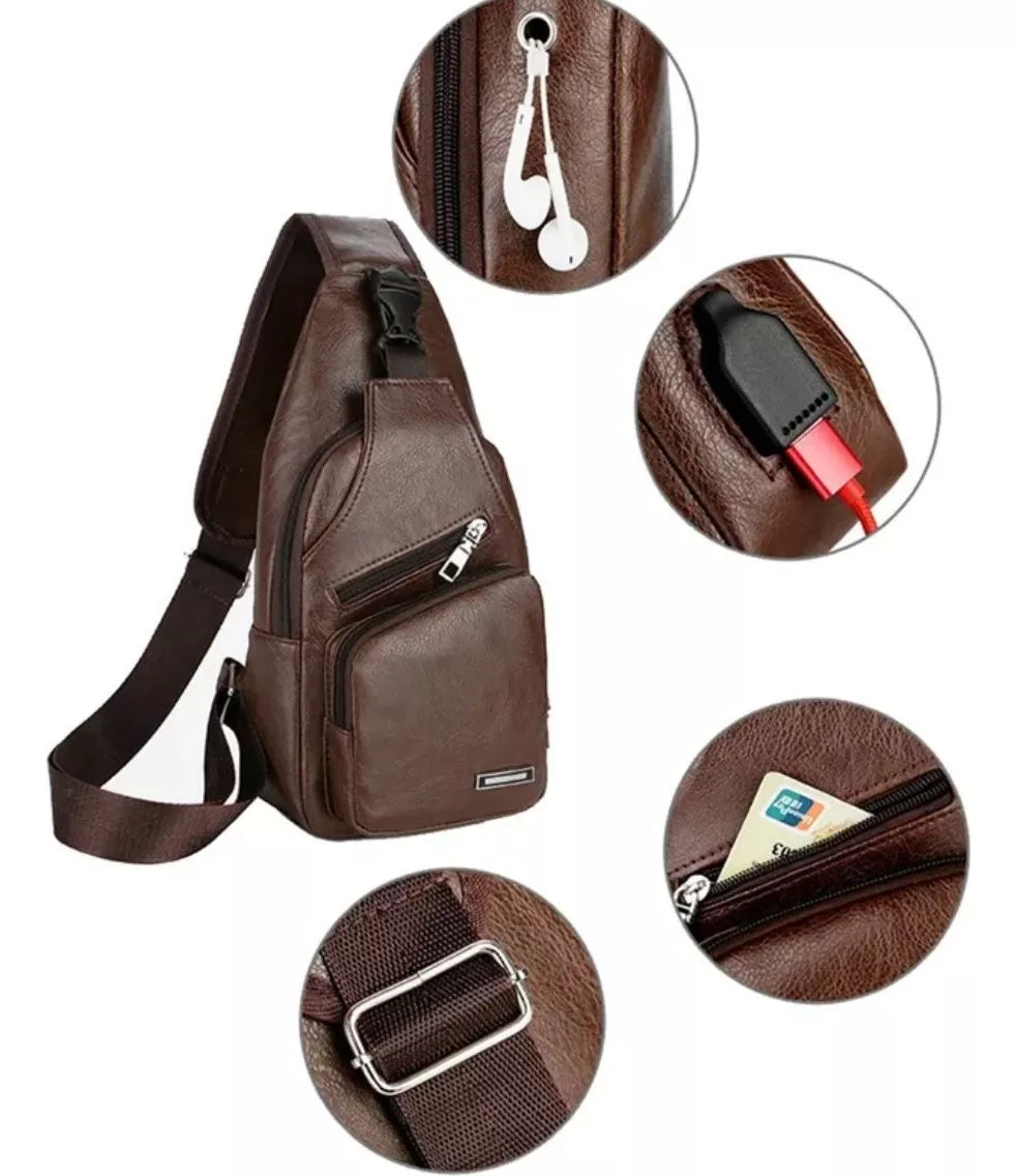 Morral Bandolera Mochila Smart Mini Eco Cuero Salida Usb