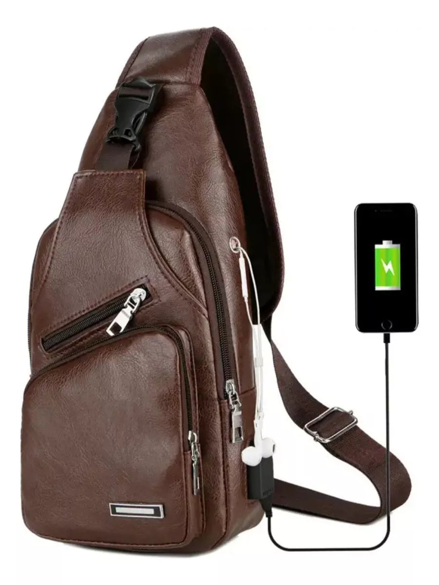 Morral Bandolera Mochila Smart Mini Eco Cuero Salida Usb