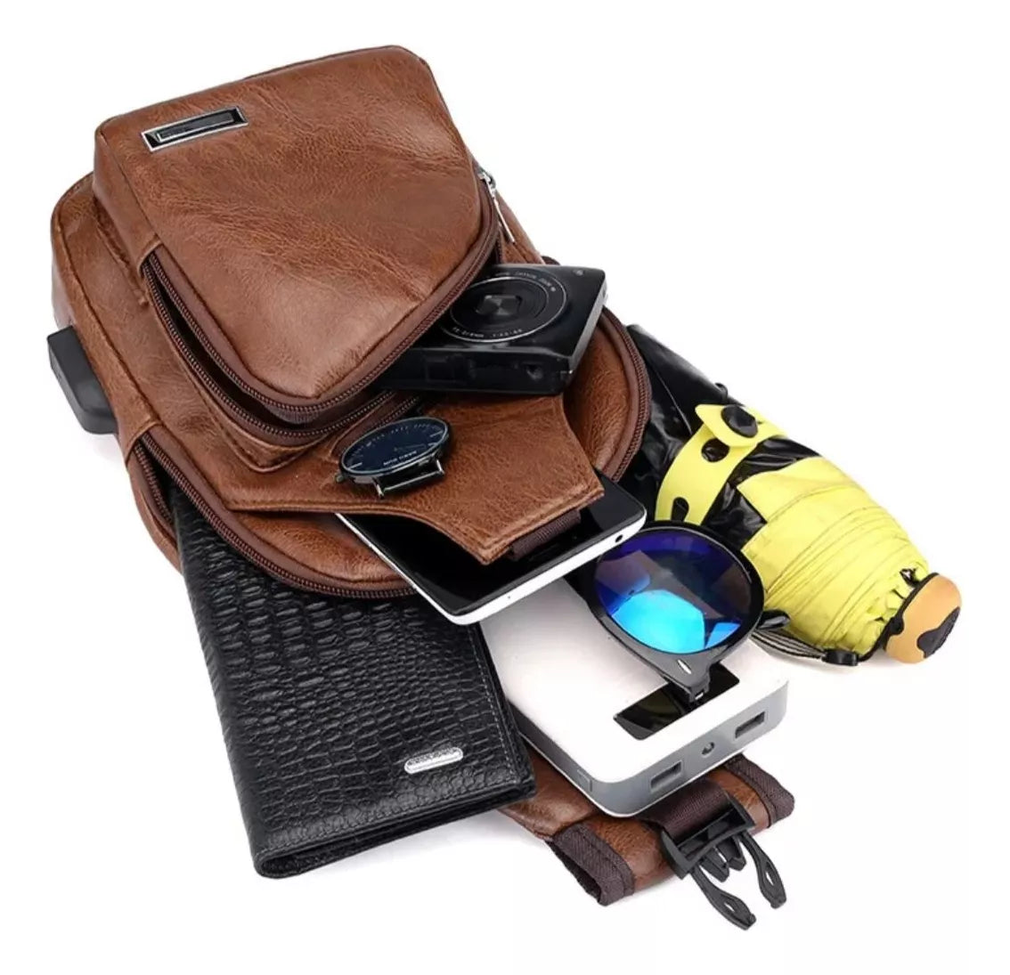 Morral Bandolera Mochila Smart Mini Eco Cuero Salida Usb