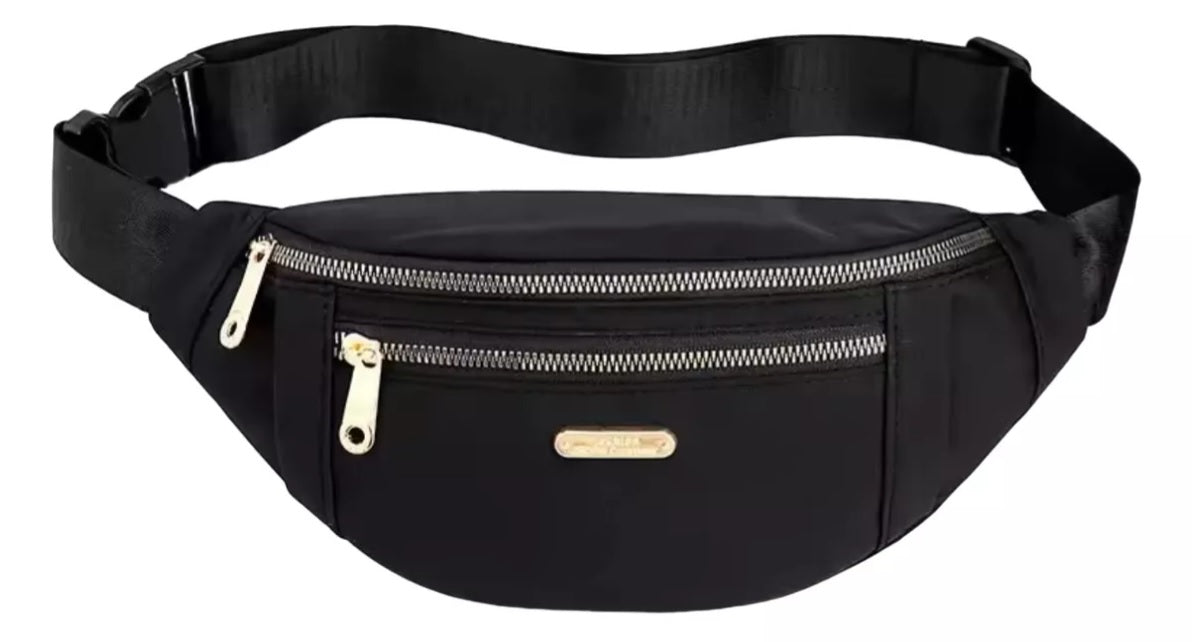Riñonera Cruzada De Dama Bolso Impermeable Cierres Dorados