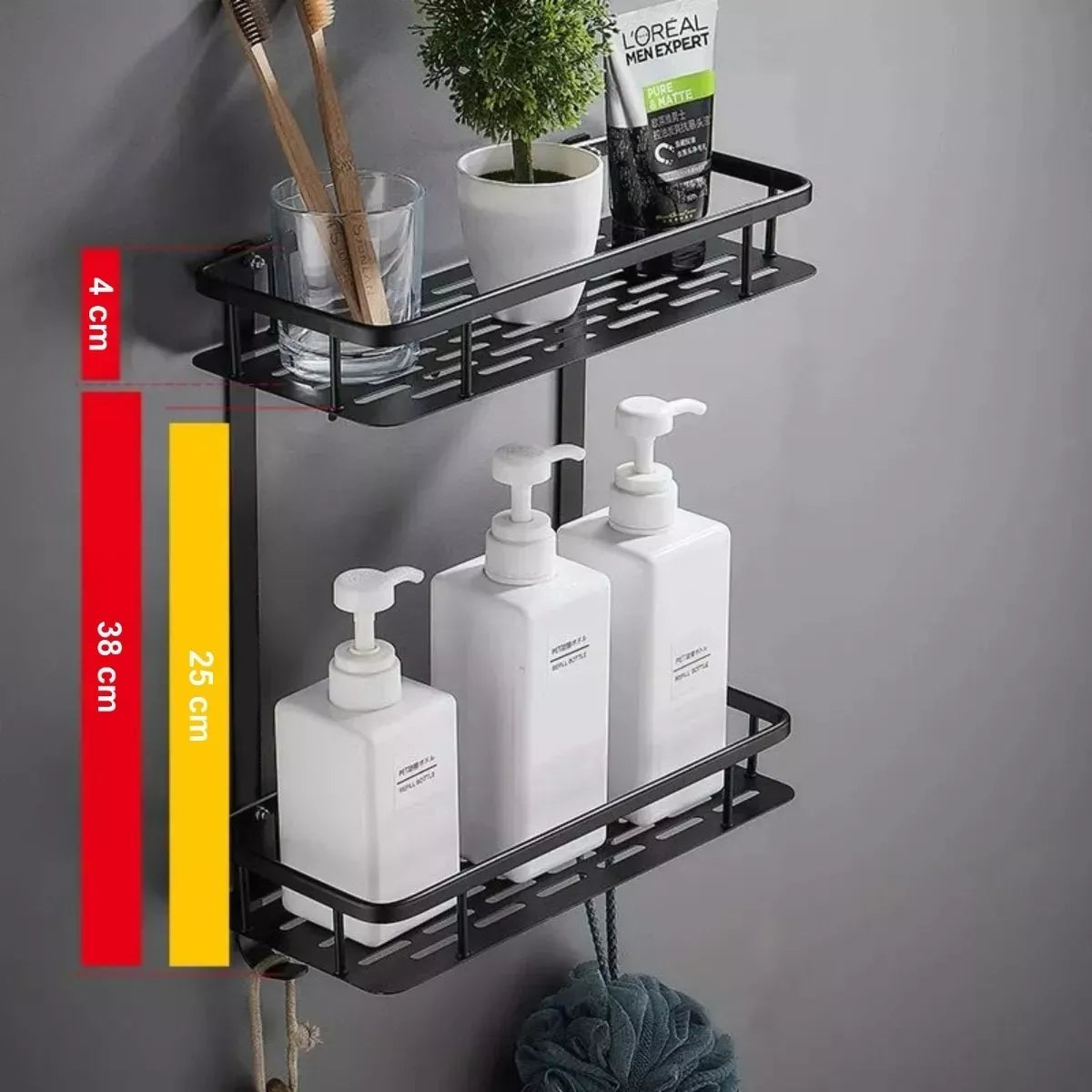 Estante de Ducha Doble Negro