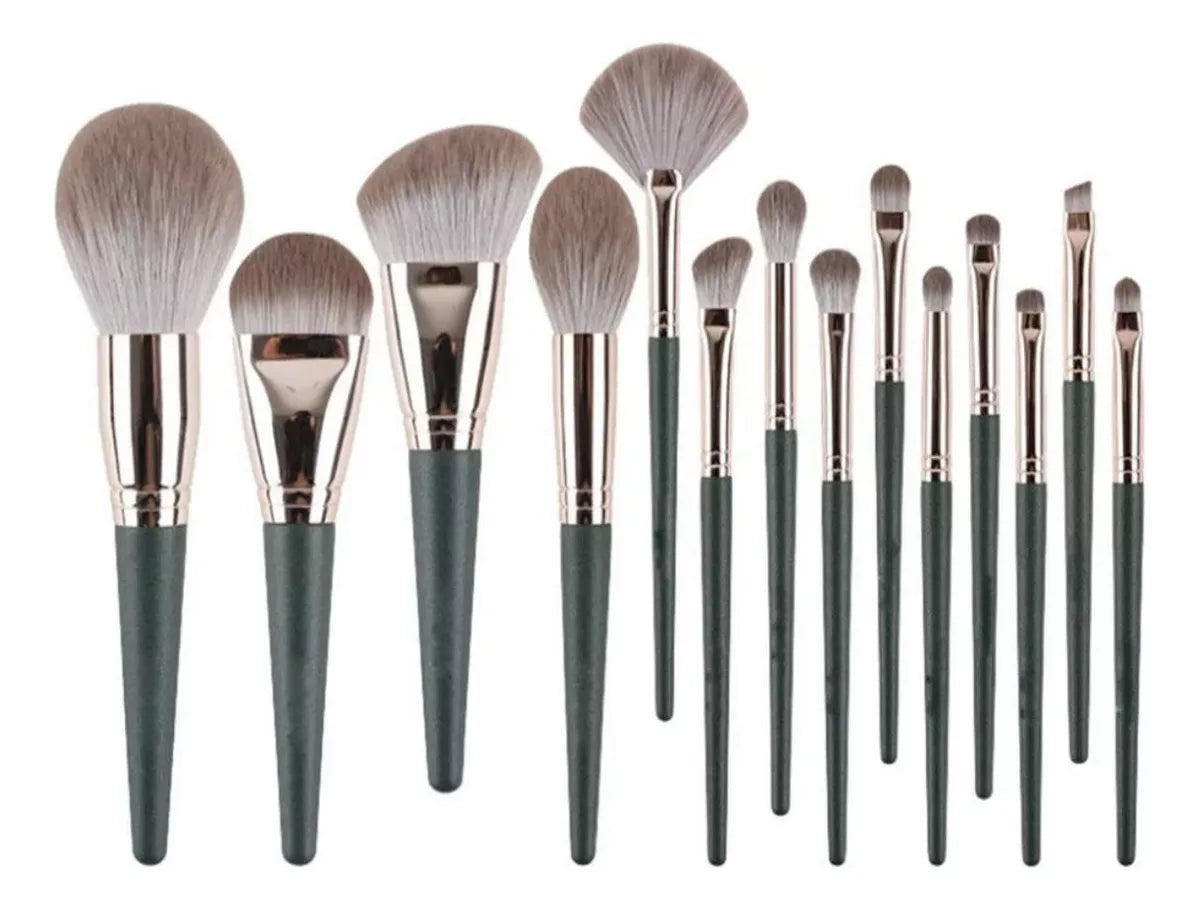 Set 14 Pinceles Y Brochas De Maquillaje + Estuche