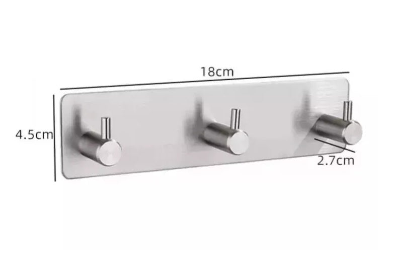 Gancho De Pared Triple Adhesivo Perchero Multiuso Acero Inox