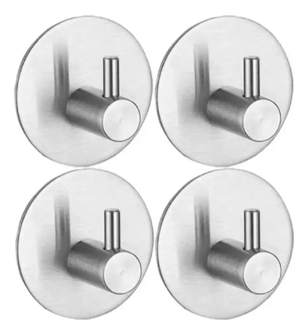 Gancho X4 Perchero Adhesivo 3m Acero Inoxidable Redondo