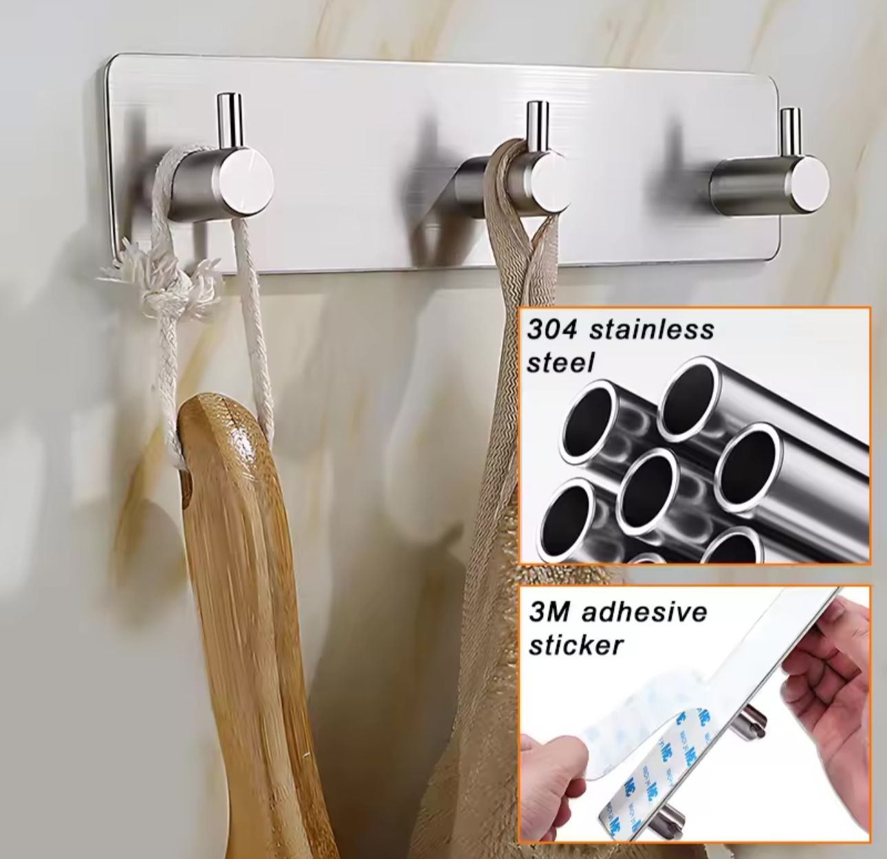 Gancho De Pared Triple Adhesivo Perchero Multiuso Acero Inox