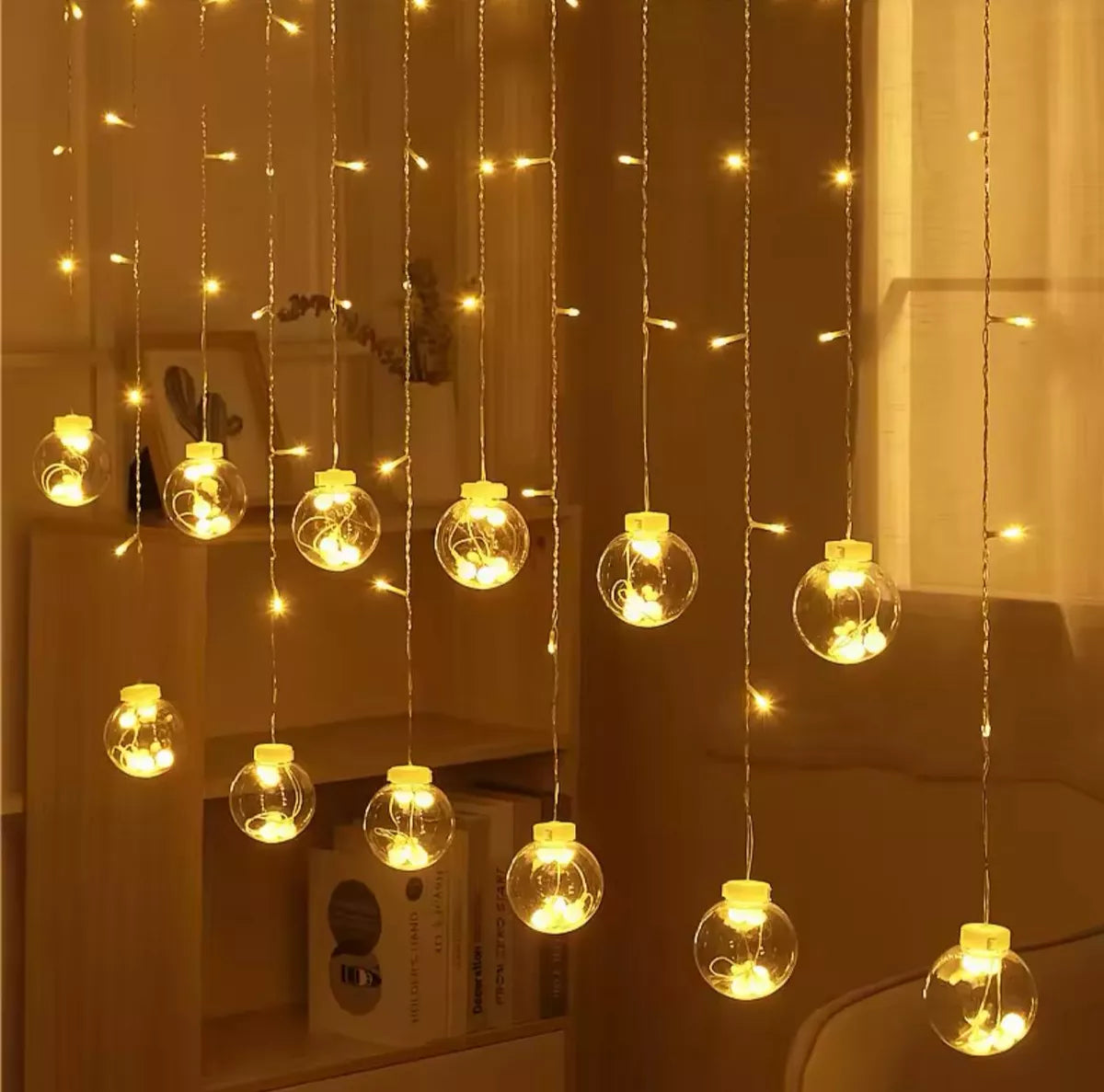 Cortina Guirnalda Led Calida 12 Focos Luces Navidad Usb/pila