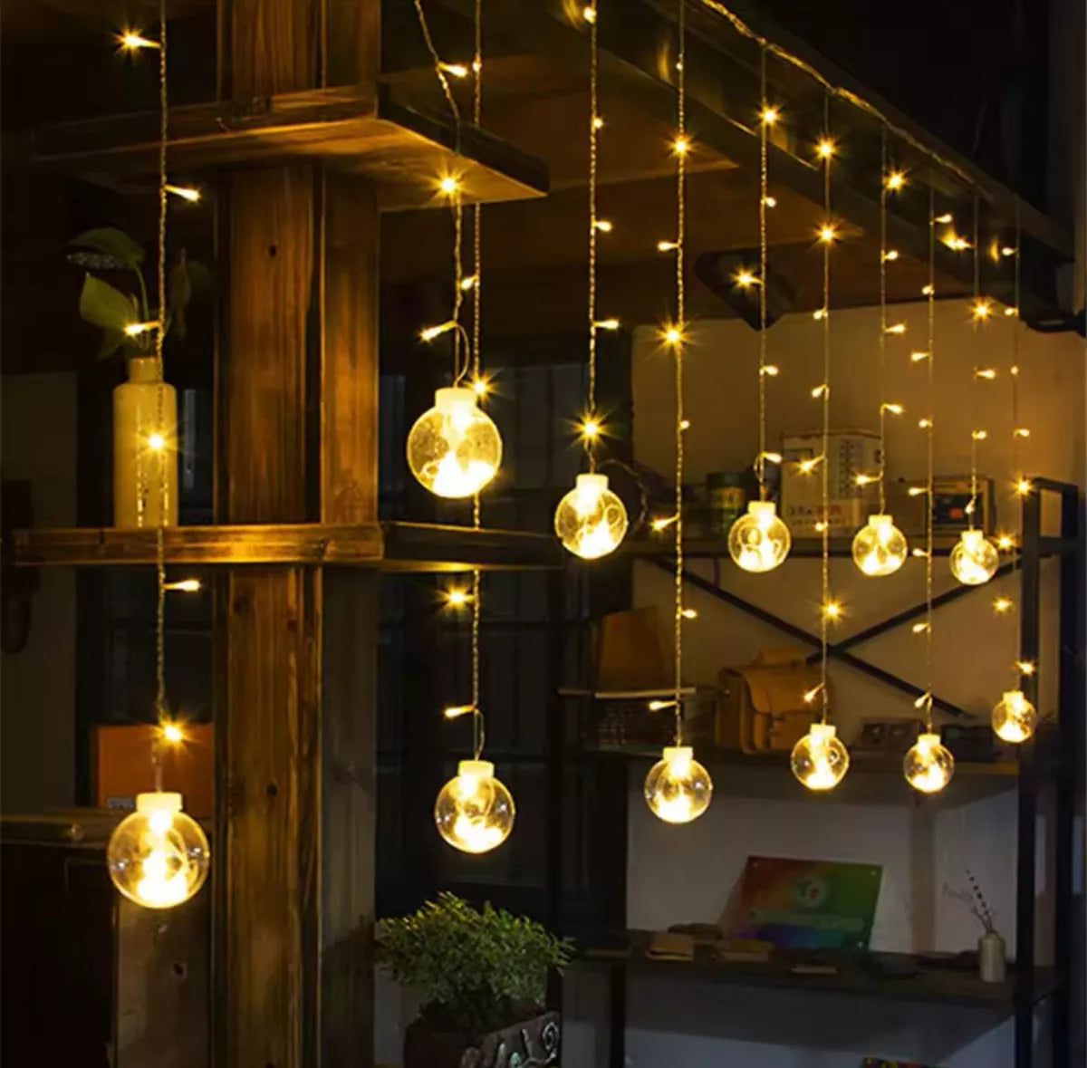 Cortina Guirnalda Led Calida 12 Focos Luces Navidad Usb/pila