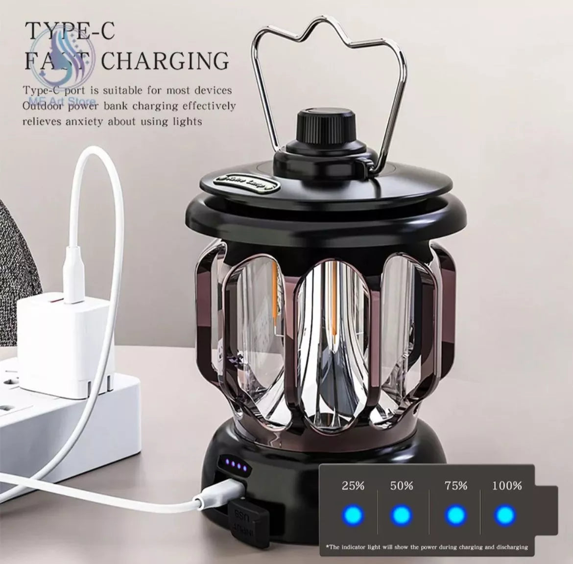 Linterna Farol Led Recargable Retro Portatil Camping Deco