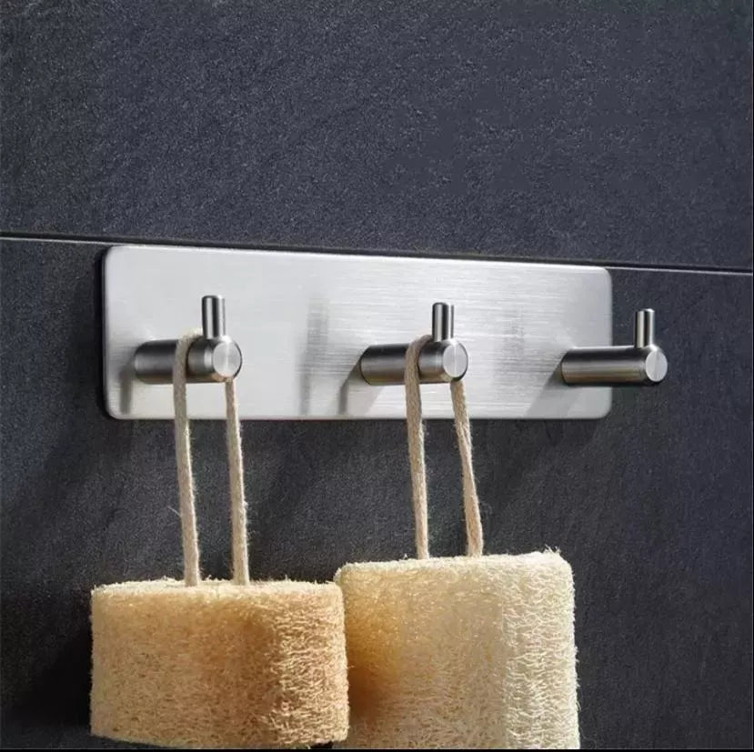 Gancho De Pared Triple Adhesivo Perchero Multiuso Acero Inox