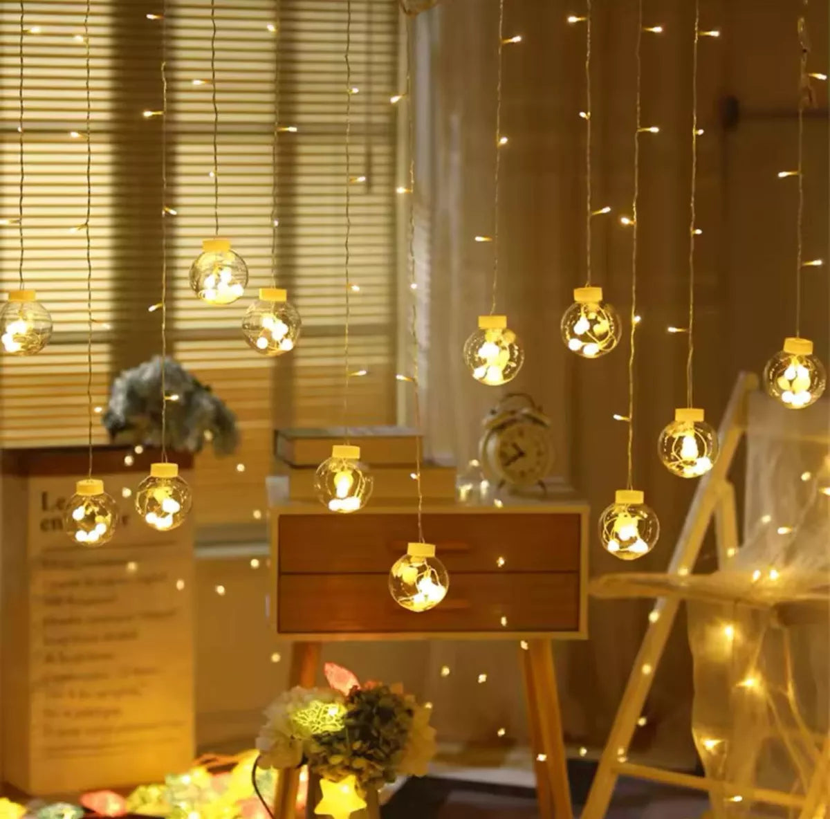 Cortina Guirnalda Led Calida 12 Focos Luces Navidad Usb/pila