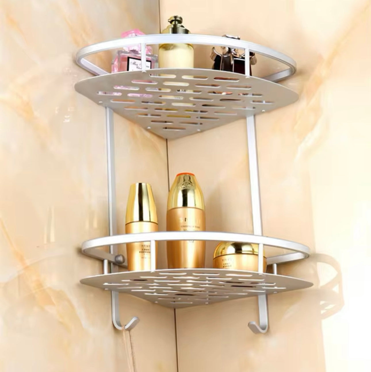 Estante de Baño Esquinero Doble Plateado