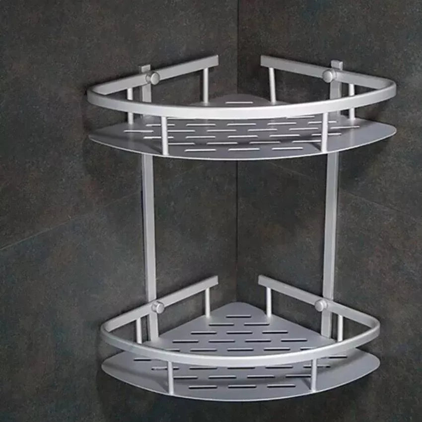 Estante de Baño Esquinero Doble Plateado